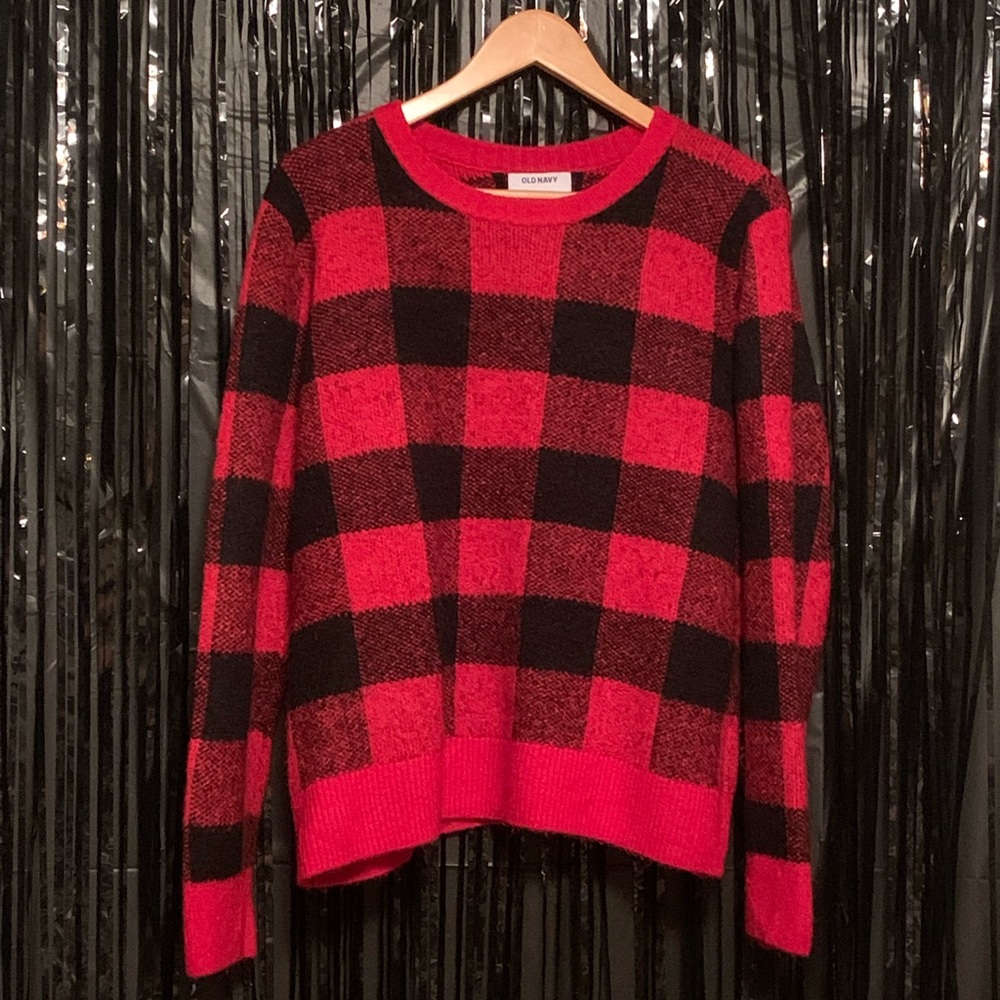 Old Navy Red and Black Plaid Sweater